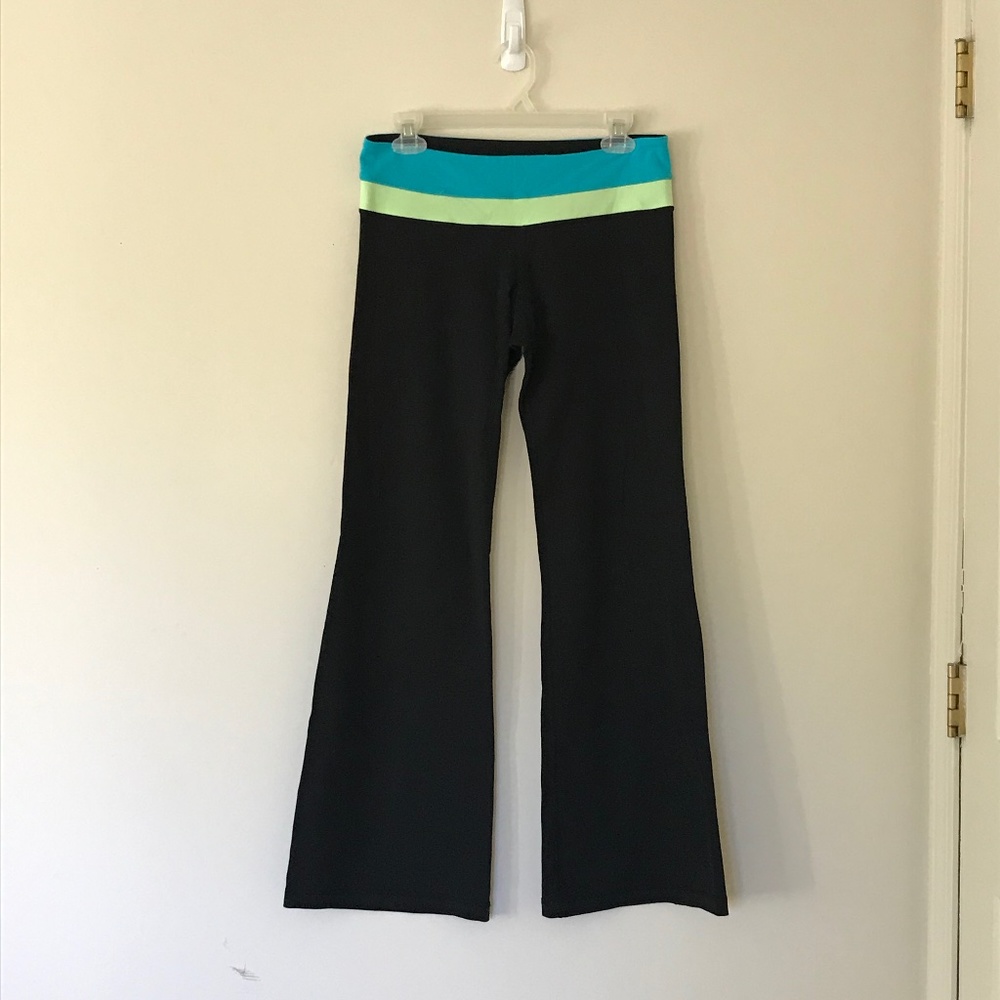 lululemon athletica Black Boot-Cut Pants with Teal and Lime Waistband